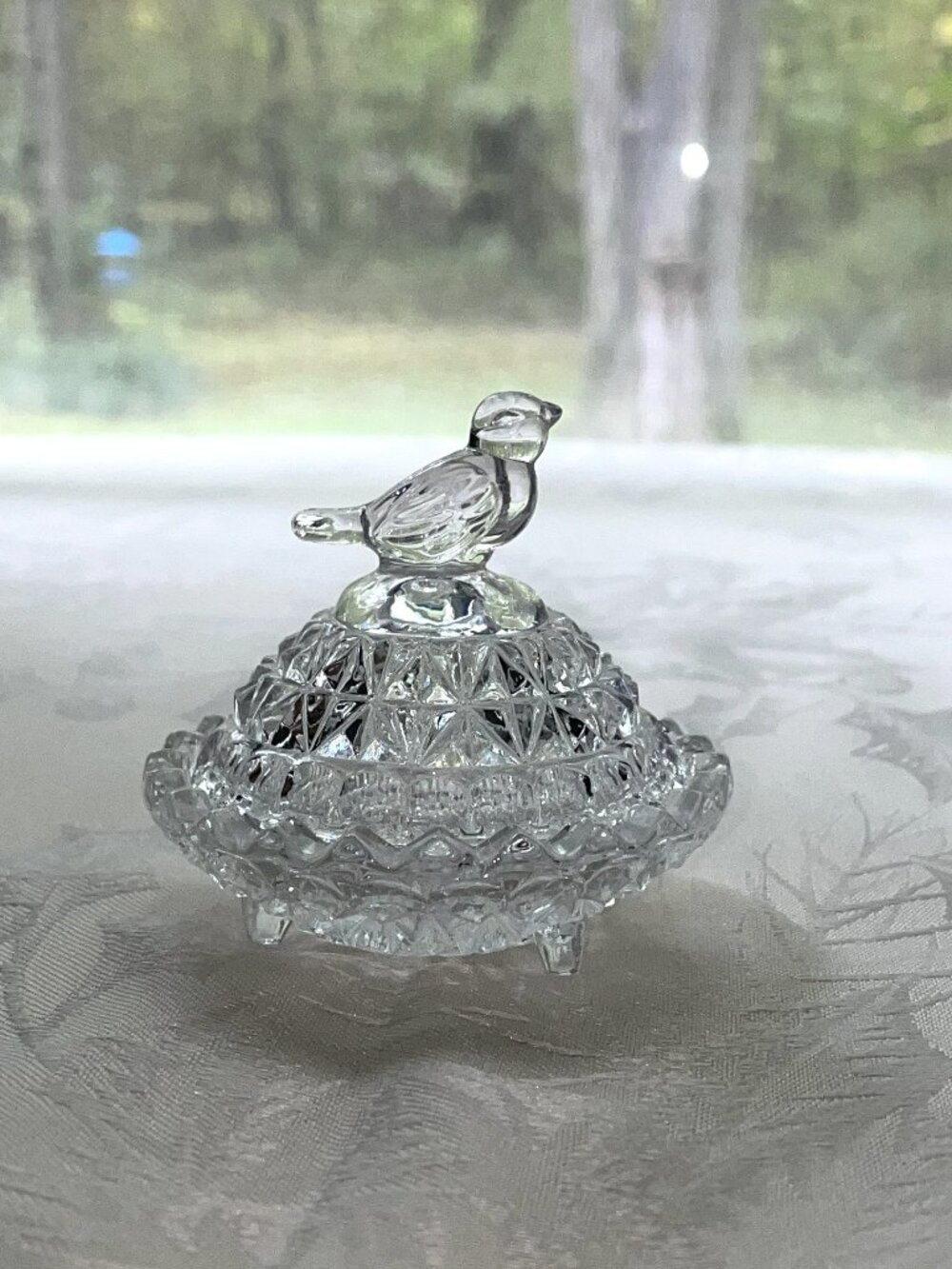 Covered Mini Trinket Dish Hofbauer Brydes Germany Crystal Clear 24% Lead Glass